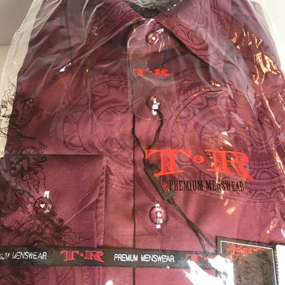 TR Premium Menswear LS Dress Shirt $189 Burgundy PRICE FIRM! - Picture 4 of 5
